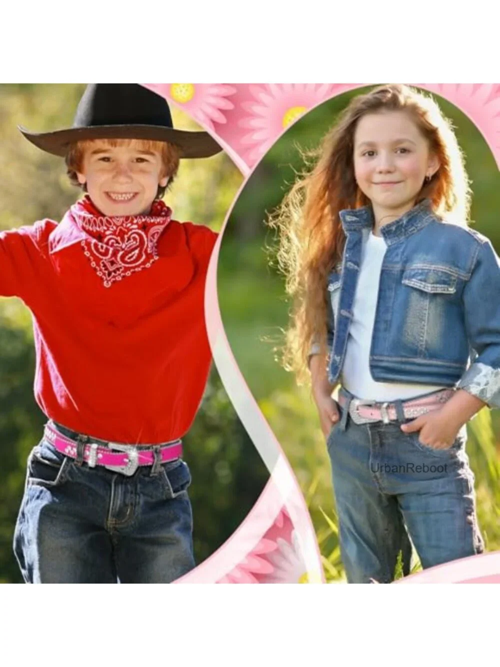 2 Pcs Rhinestone Belt for Kids, Artificial Leather Western Belts for Girls,
